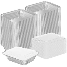 WANBAO 50 PACK 8.3"x6.2" Disposable Tin Foil Pans with Plastic Lids... Fast Ship