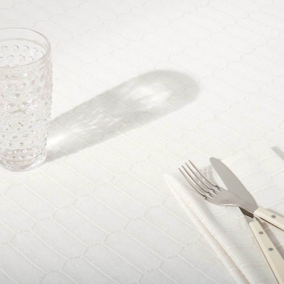 Honeycomb Polyester Cotton Rectangle Tablecloth, 60"x102", Natural - Image 3 of 4