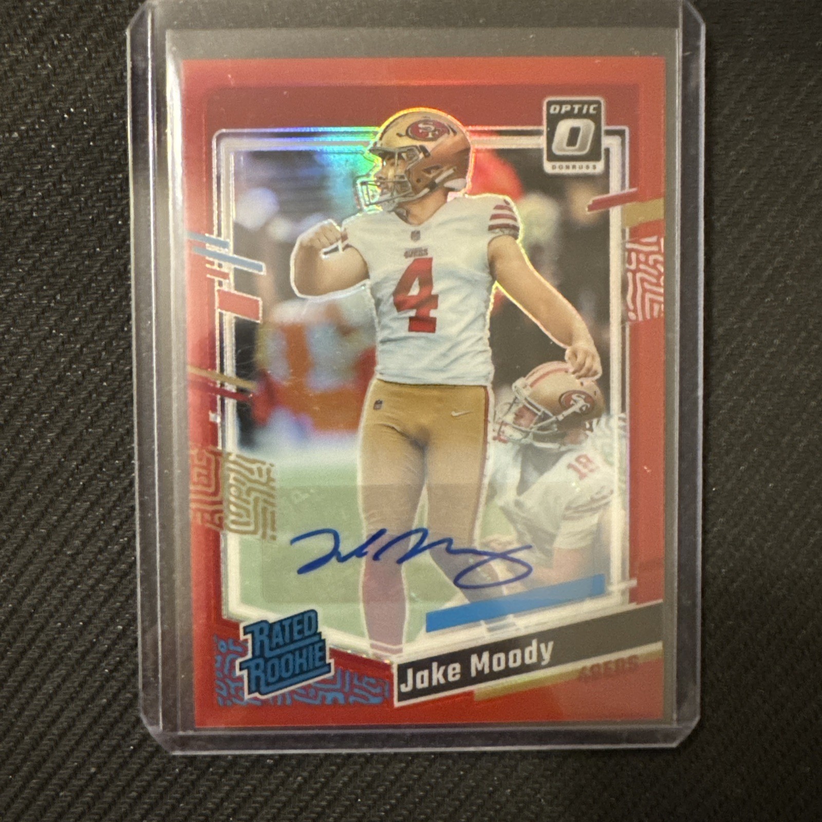 2023 Panini Donruss Optic Rated Rookie Jake Moody #289 Red Prizm Autographs /75