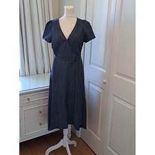GAP Womens Medium Wash Chambray Denim Wrap Tie Front Midi Dress S
