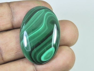 63Cts. Natural Green Malachite Oval Shape Cabochon Loose Gemstone 24X35X05MM