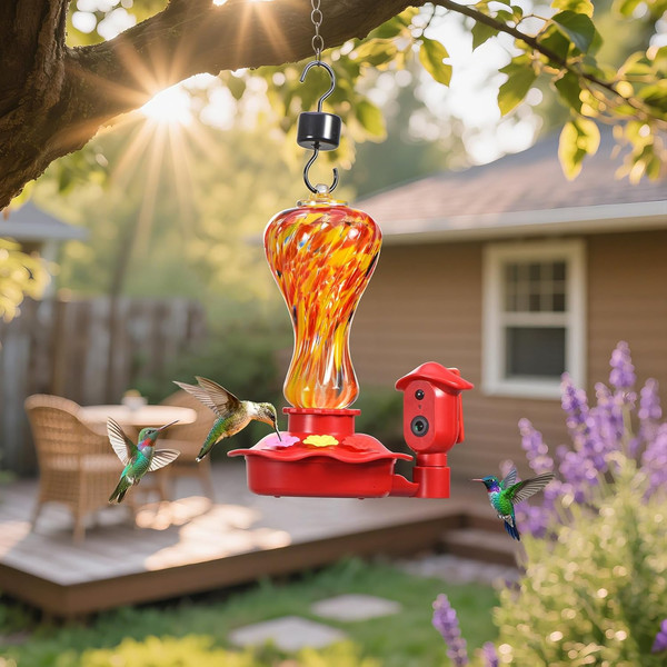 Alternate view of Smart Glass Hummingbird Feeder Camera, Solar Powered Hummingbird Feed
