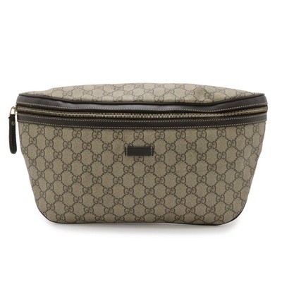 GUCCI GG Plus GG Supreme Body Bag Hip Bag Waist Bag PVC Leather Beige Brown Dark