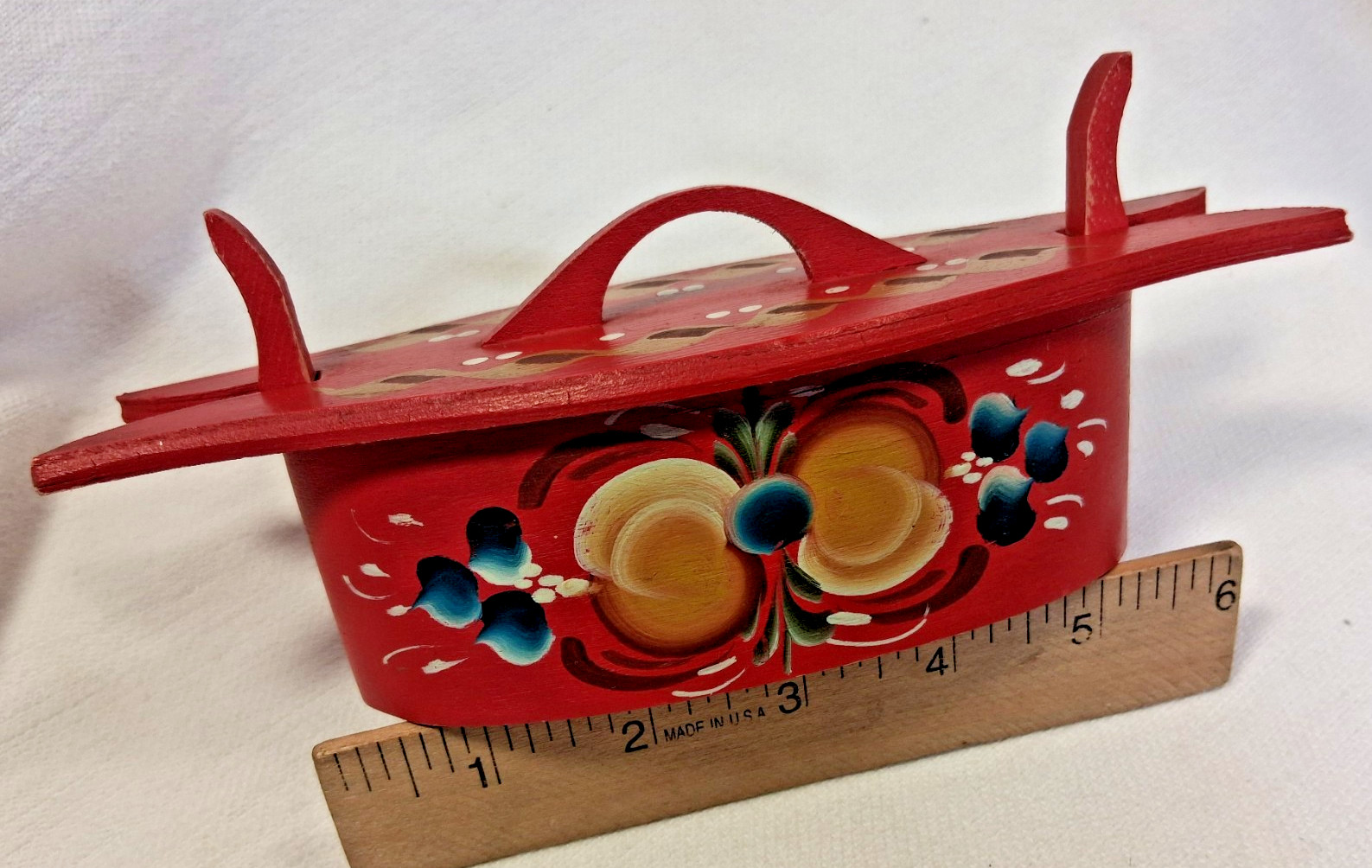 Vintage Norwegian Tine Box Rosemaling Bentwood Trinket Hand Painted Folk Art 20$