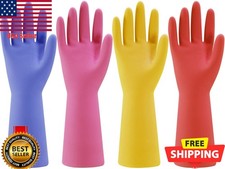 Rubber Kitchen Dishwashing Gloves - 4 Pairs Colorful Reusable Household Cleaning