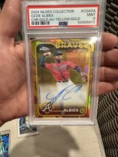 Ozzie Albies 2024 Topps Chrome Gilded Yellow Gold Refractor Auto #61/75 PSA 9