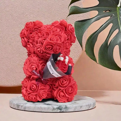 Foam Rose Teddy Bear Carry Bouquet. Ideal for Weddings, Mother'S Day, Thank You 