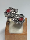 Vintage Serling Silver Carnelian Tow Dragons Bypass Ring 6.9g Sz 7