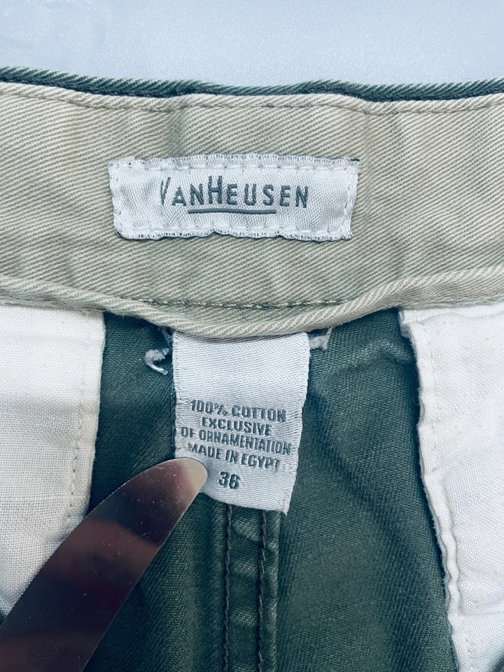 Pantalones Cortos Van Heusen Para Hombres Verde Carga Talla 36 Bolsillos Lazos Algodón Longitud Media Foto 2 de 4