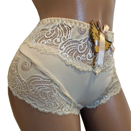 Culotte beige taille haute midi slip satin dentelle culotte française qualité femme - Photo 4/4