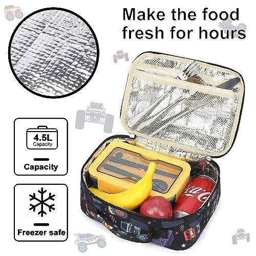 Kids Lunch Box Boys Girls Insulated Lunch Cooler Bag Reusable Monster Truck - Bild 2 von 6