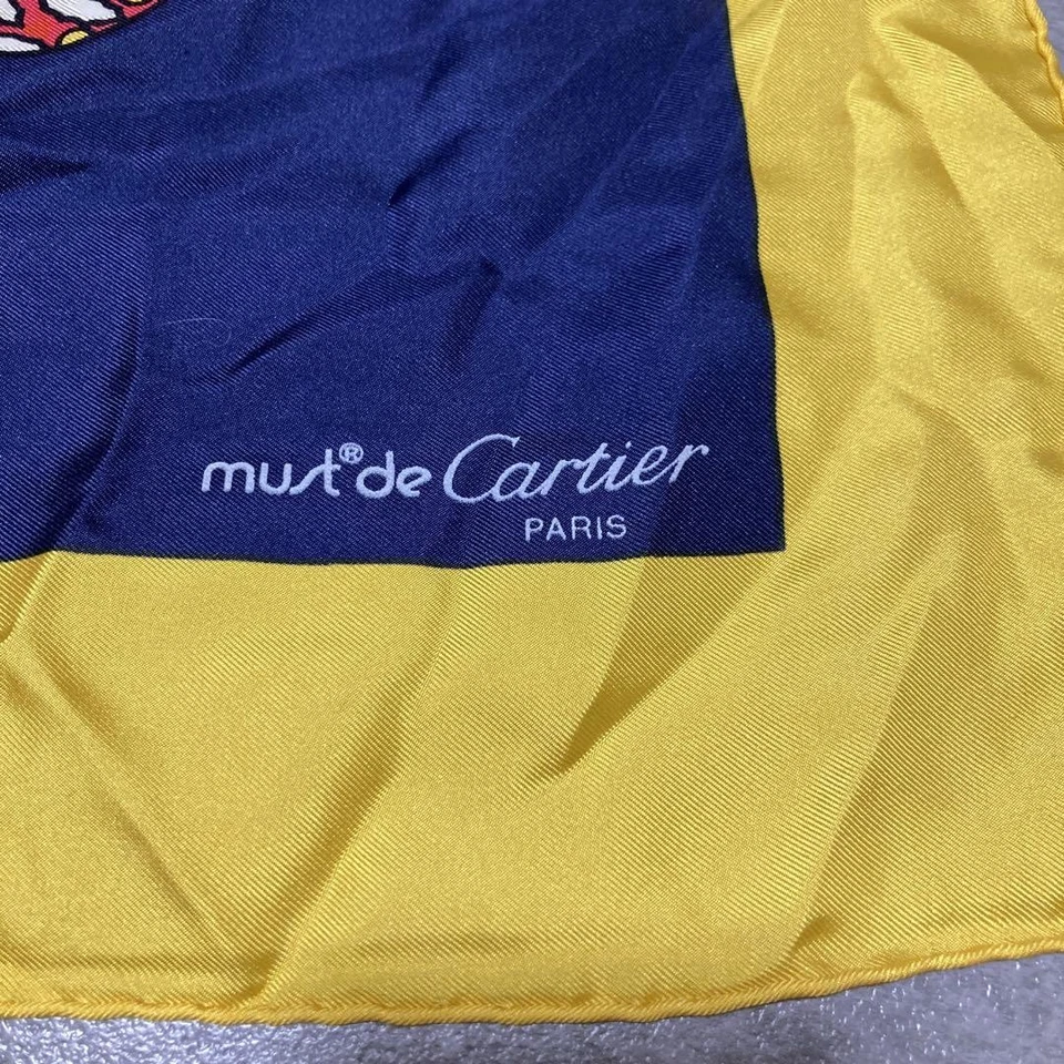 Cartier Vintage Silk Scarf Navy x Yellow Jewelry design 84cmx86cm Made in France - Image 3 of 3