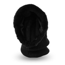 Winter Fleece Balaclava Warm Men Hood Hat Knitted Hooded Scarf for Large Black