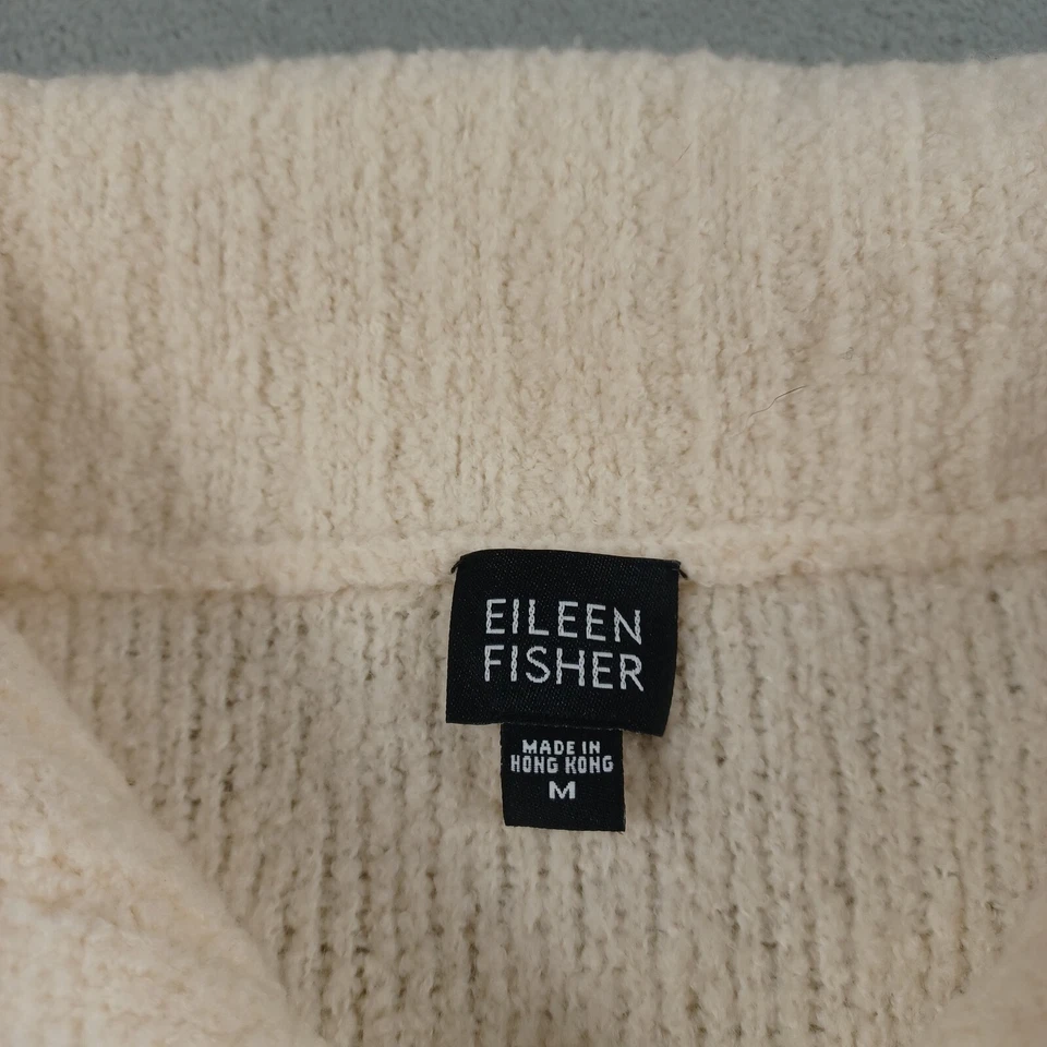 Eileen Fisher Sweater Womens Medium Beige Knit Wool Pockets Vintage Chic - Image 4 of 4