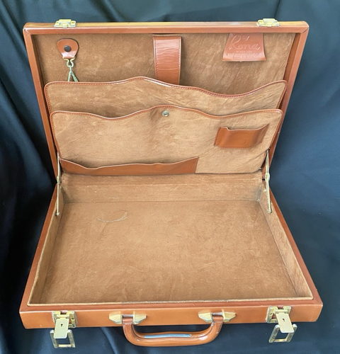 Rona Natural Leather Briefcase with File Section Tan Hard Case Spain Vintage - Picture 13 of 13