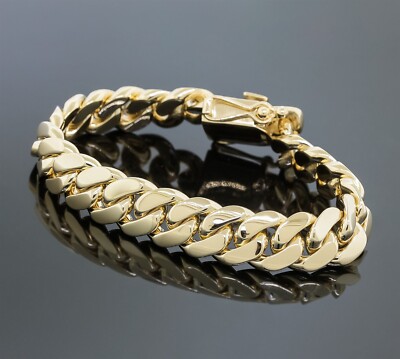 Designer BMX Men's Miami Cuban Link Chain Bracelet 14K Solid Gold 86.5g 12mm