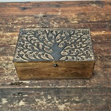 Handmade Decorative Wooden Jewelry Box Tree Of Life Carving 10"L x 6"D x 4.25"H