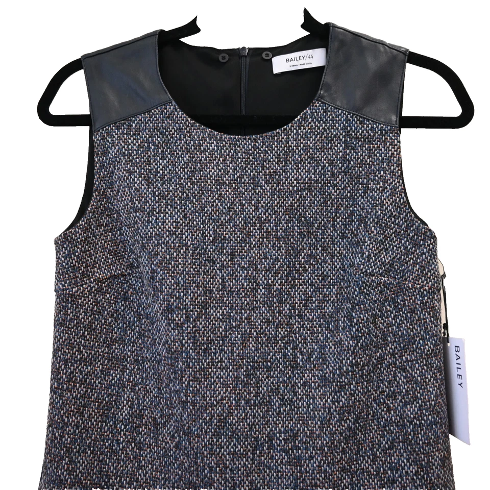 Top Bailey/44 Hopper Tweed Talla XS Azul Naranja Sin Mangas Flecos Borde de Cuero Foto 2 de 4