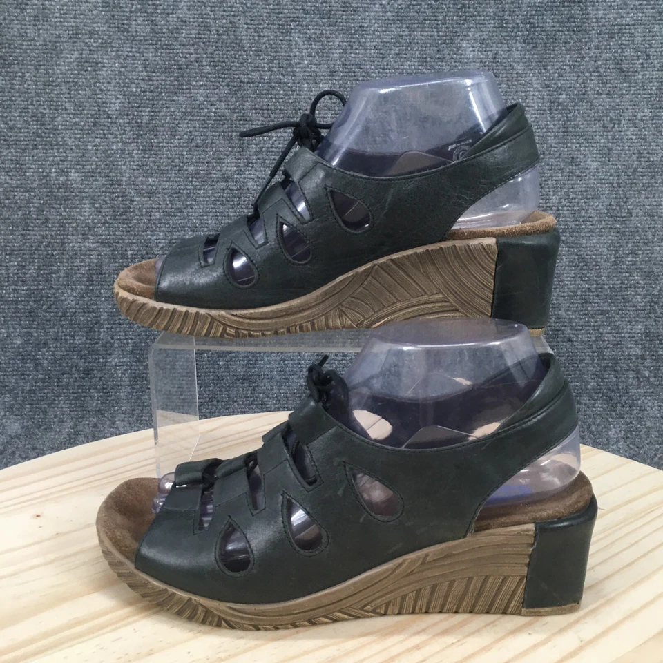 Sandalias Wolky para mujer 38 con cordones de cuero verde con cordones punta abierta tacones de cuña Foto 2 de 4