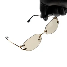 Men's Rimless Gold Frame Olive Green Tint Luxury Hip Hop Style Sunglasses