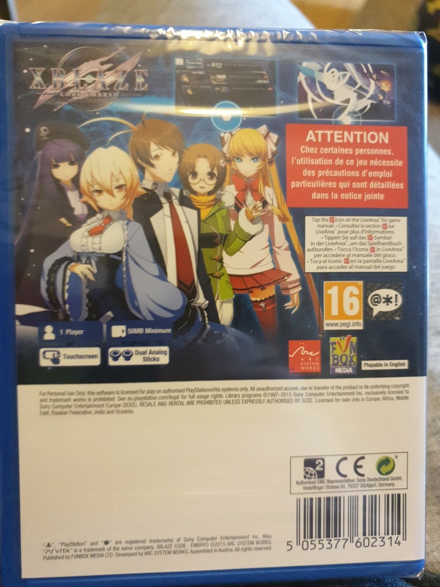 Sony PSVita Game Xblaze Code Embryo Brand New Sealed