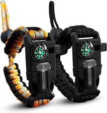 Paracord Survival Bracelet Whistle Compass Fire Starter... 2 Pack NEW