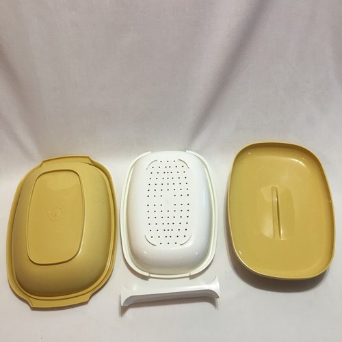 Tupperware 1275-5 Vegetable Rice Steamer Harvest Gold Lid & Divider 4 Pieces - Picture 5 of 13
