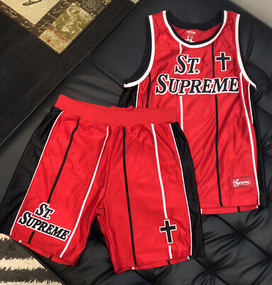 Supreme St. Supreme Basketball Jersey & Short Set RED | eBay