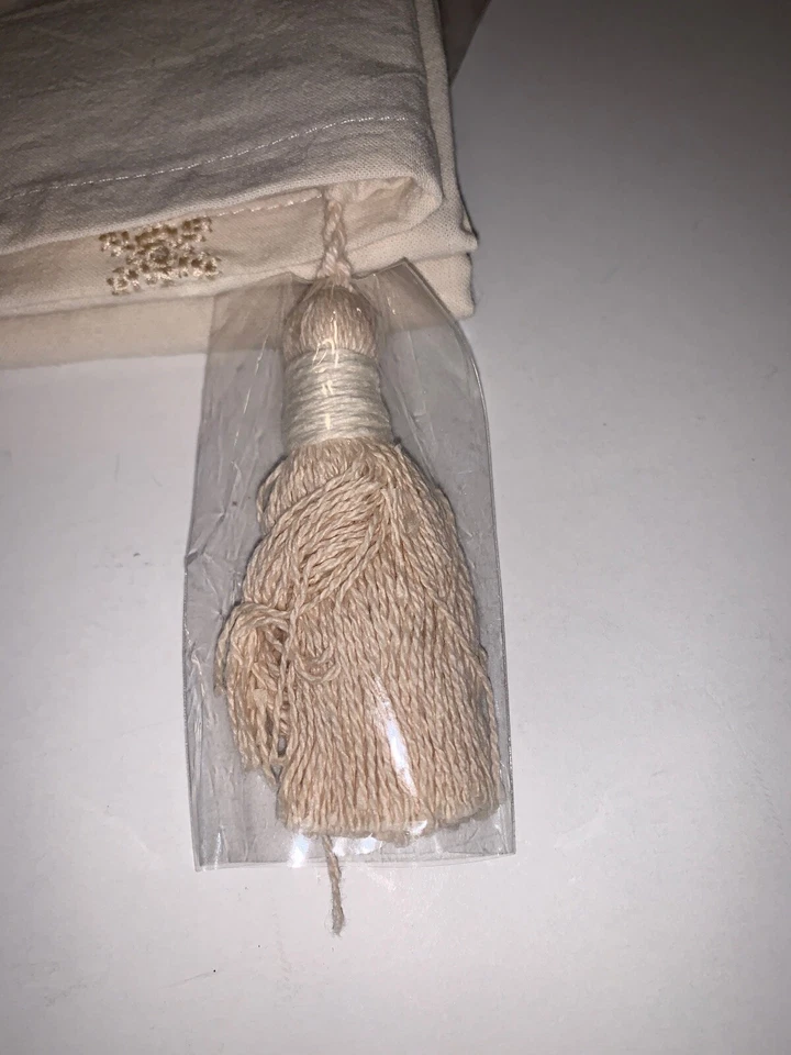 THRESHOLD 52"x52" Embroidered Snowflake Table Throw NATURAL Tassels NWT XMAS  - Image 3 of 4