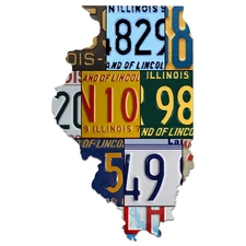 ILLINOIS License Plate Cut Map Sign, Land Of Lincoln License Plate Garage Art