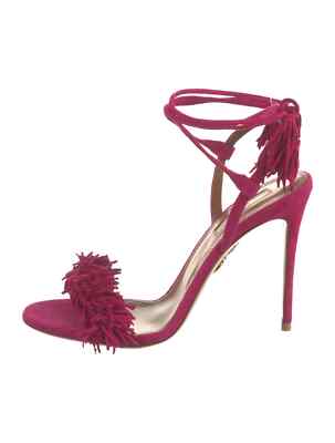 AQUAZZURA Pink Suede Tassel Accents Sandals Size 7 IT 37 Good Used Condition