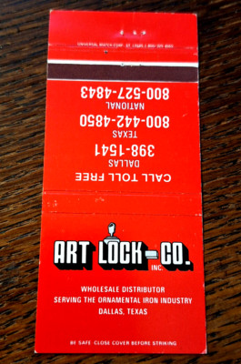 Vintage Matchbook: Art Lock Co, Dallas, TX