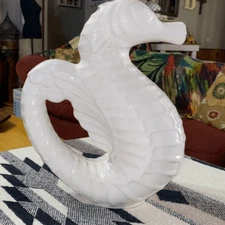 White Glazed Ceramic Seahorse Pitcher by Sanor Ceramica Portugal