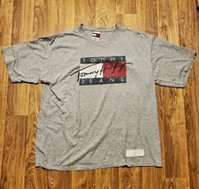 Vintage Tommy Hilfiger Shirt Adult XL Big Logo Gray Made In USA 90s Distressed