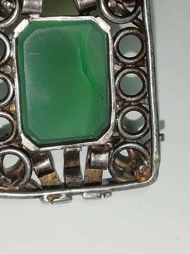 Austrian Art Deco Austria Solid Silver 900 & Green Stone Pendant - Picture 8 of 12