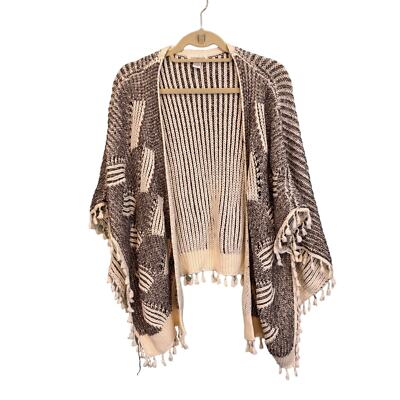 Anthropologie Cardigan One Size Cozy Open Front Knit Tassel Poncho Sweater  Gray