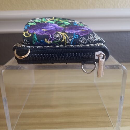 Bolso sin asas bandolera boho mexicano bordado púrpura floral cremallera alrededor - Imagen 9 de 14
