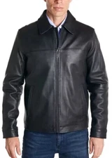 PERRY ELLIS Portfolio Lambskin Men’s Black Leather Jacket Size Large
