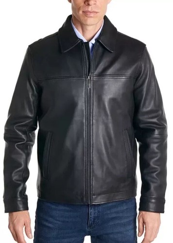 PERRY ELLIS Portfolio Lambskin Men’s Black Leather Jacket Size Xlarge