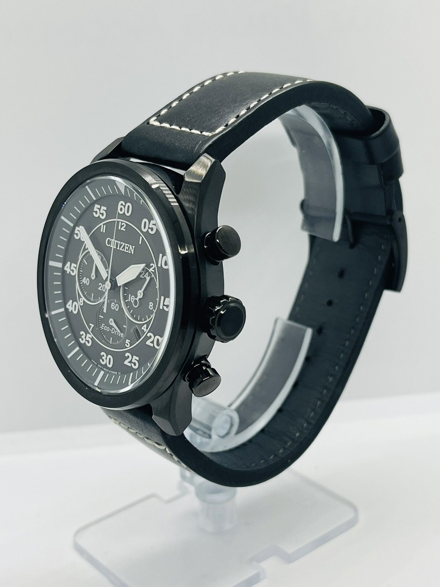 【別注】hobo × CITIZEN ECO DRIVE WATCH black Citizen Men's Eco-Drive All Black Chronograph Leather 45mm Watch