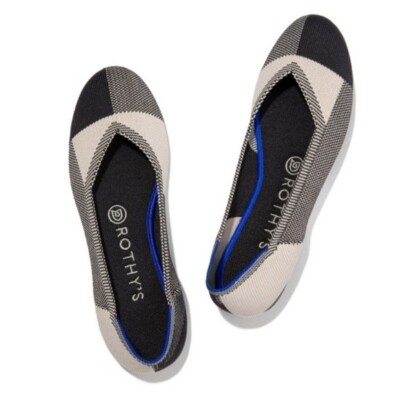 Rothy's Women's Size 7.5 The Flat Captoe Ballet Flat In Black Plaid