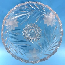 Cut Glass Plate Bowl Dish Relish Compote Sawtooth Floral 8"