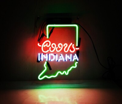 Coors Light Indiana State Map Beer Acrylic 14'' Neon Sign Bar Real Glass Club Bar