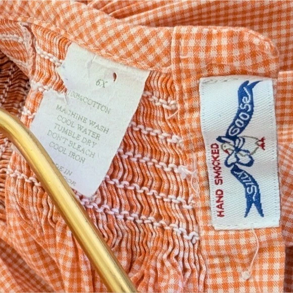 Vestido para niños Silly Goose calado a mano 6 naranja blanco guinga azul caimanes Foto 4 de 4