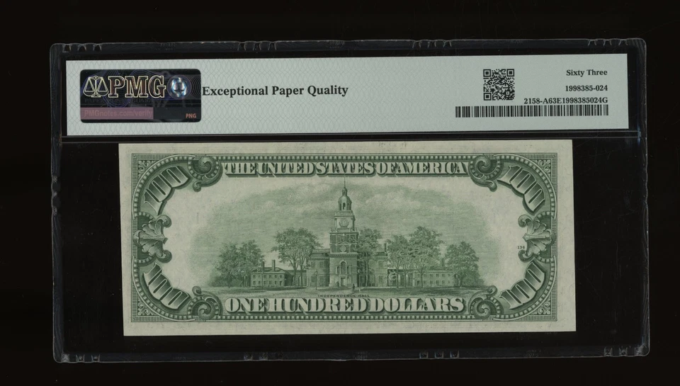 DBR 1950-A $100 FRN Boston Fr. 2158-A PMG 63 EPQ Serial A01659557A - Image 2 of 2