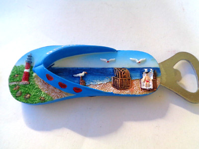 1 Stk. maritimer Flaschenöffner, Flip Flop, '' Ostsee '', 13,5 cm, Magnet