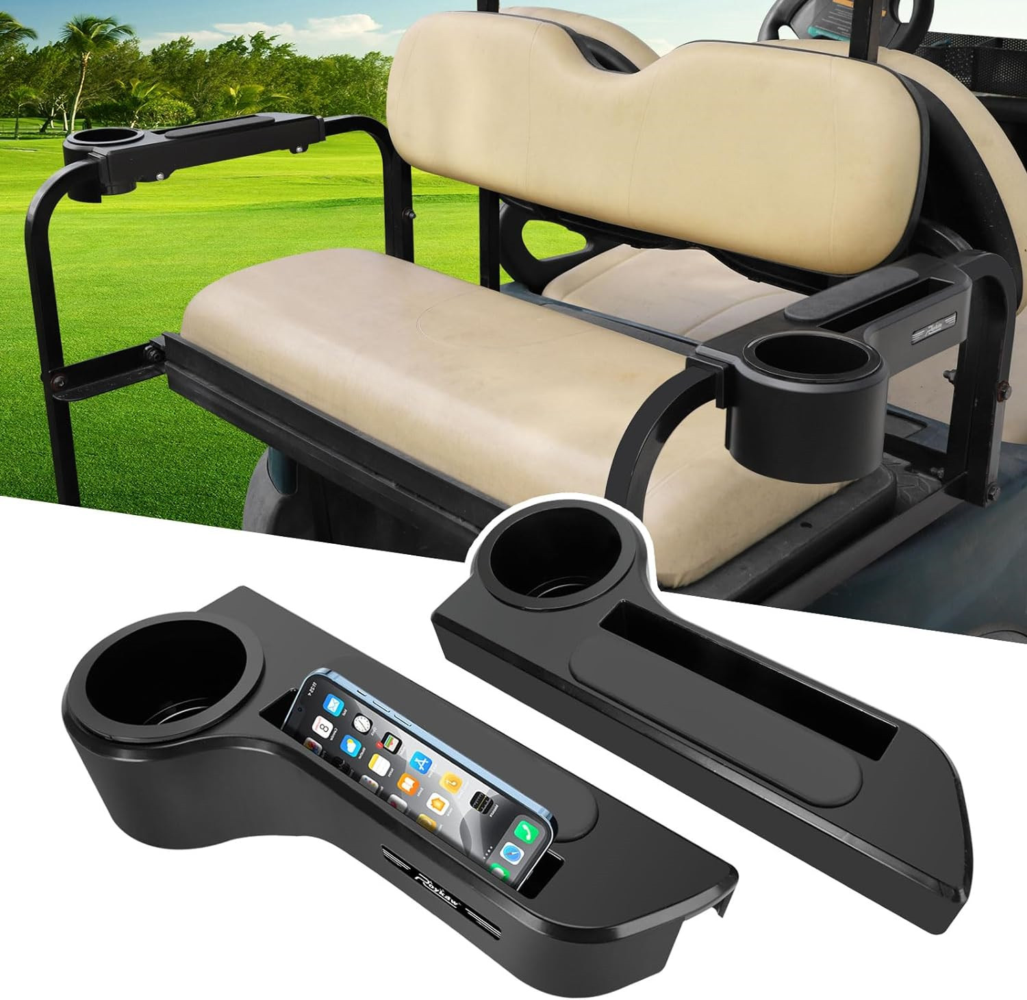 Roykaw Golf Cart Armrest with Cup Holder/Rear Seat Arm Rests Fit for EZGO/Club &