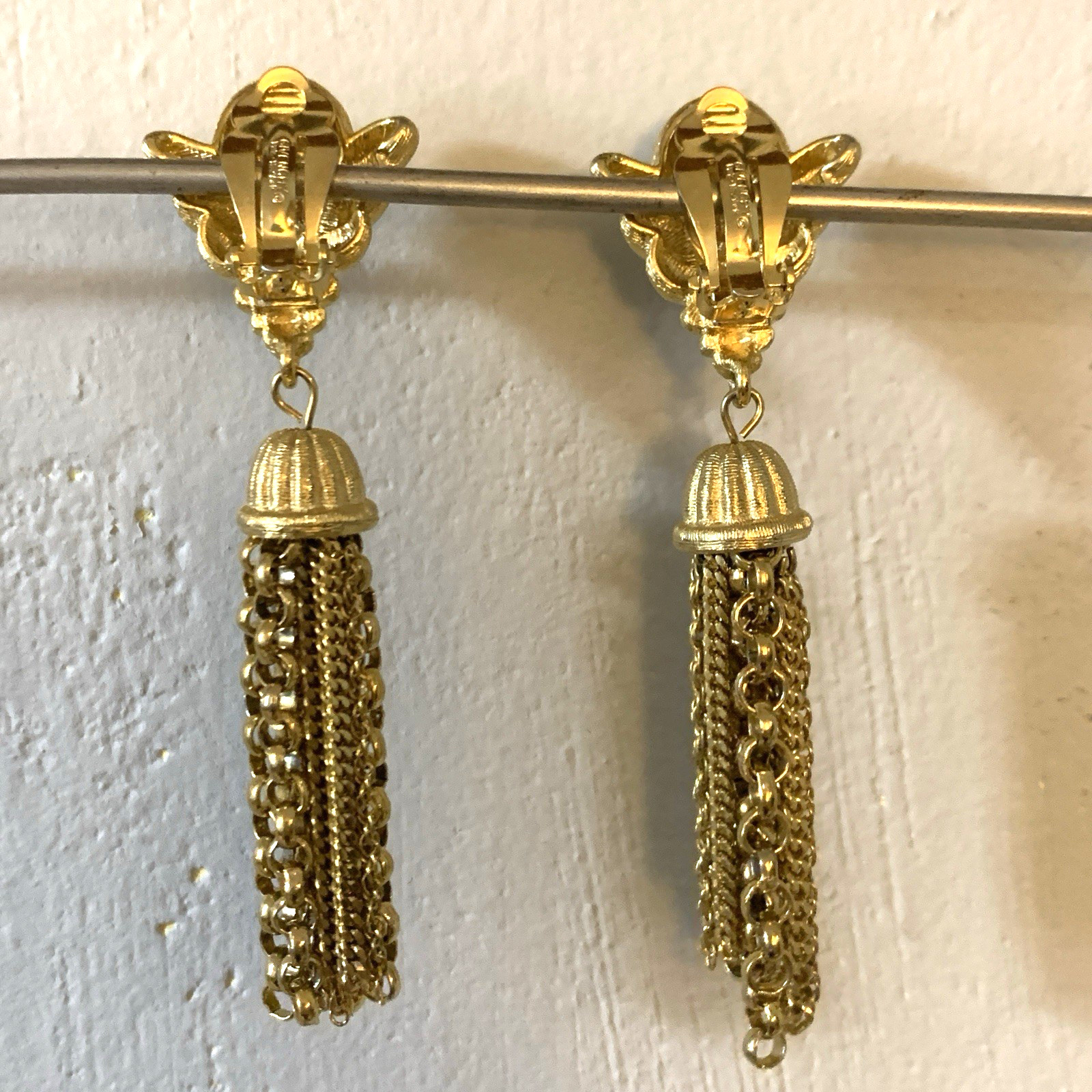Vintage Givenchy Earrings Statement Tassels Clip On Brushed Gold Tone NY Paris thumbnail 3