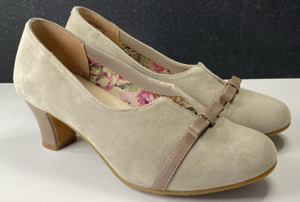 Hotter Comfort Concept Beige Suede Antoinette Court Shoes UK Size 4 STD Bow