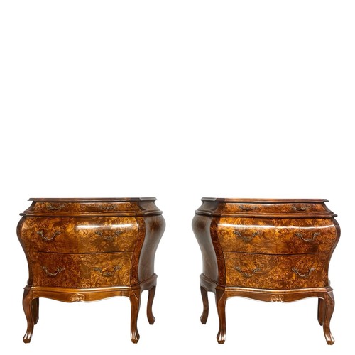 Vintage Italian Burl Walnut Pair of Nightstands or Bombe Commodes
